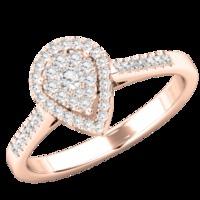 A stunning Round Brilliant Cut pear shaped halo diamond ring in 18ct rose gold