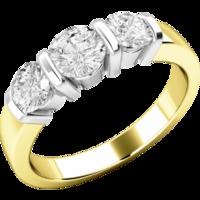 A unique Round Brilliant Cut three stone diamond ring in 18ct yellow & white gold