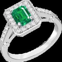 a stylish emerald diamond cocktail ring in 18ct white gold