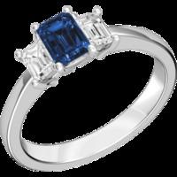 a stylish three stone sapphire diamond ring in 18ct white gold