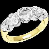 A striking Round Brilliant Cut five stone diamond ring in 18ct yellow & white gold