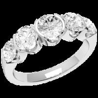 A striking Round Brilliant Cut five stone diamond ring in platinum