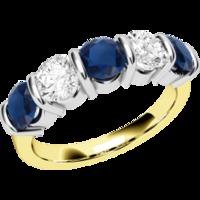 A stylish five stone sapphire & diamond eternity ring in 18ct yellow & white gold