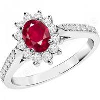 A classic ruby & diamond cluster style ring in 18ct white gold