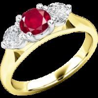 A timeless three stone ruby & diamond ring in 18ct yellow & white gold