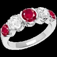 A stylish five stone ruby & diamond eternity ring in 18ct white gold