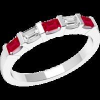 A stylish Baguette Cut ruby & diamond eternity ring in 18ct white gold