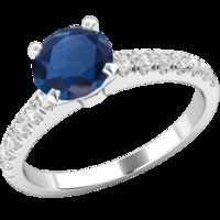 a stunning round cut sapphire and diamond ring with shoulder stones in ...