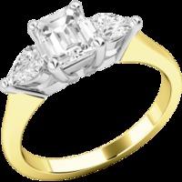 A stunning Emerald Cut diamond ring with Pear shoulder stones in 18ct yellow & white gold