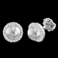 a stunning pair dark silver pearl and diamond cluster earrings in 18ct ...