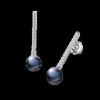 A beautiful pair of 9mm Black Pearl and Brilliant Cut diamond earrings in 18ct white gold