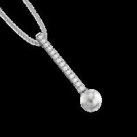 A breathtaking 9mm Dark Silver Pearl and Round Brilliant Cut diamond drop pendant in 18ct white gold