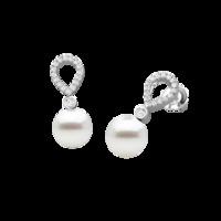 A beautiful pair of 8mm White and Round Brilliant Cut diamond drop earrings in 18ct white gold