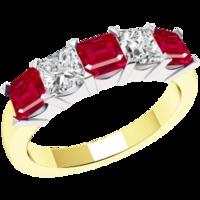 A stunning five stone Princess Cut ruby & diamond eternity ring in 18ct yellow & white gold