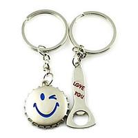 (A pair)Bottle Opener and Cap Interesting High-grade Stainless Steel Keychain Symbol of Love