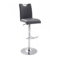 Aachen Bar Stool In Grey Faux Leather With Chrome Base