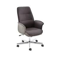 Aaron Office Chair In Grey Brown Fabric And Cream PU With Wheels