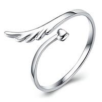 AAA Zircon S925 Fine Silver Angel Wings Shape Adjustable Ring Fine JewelryImitation Diamond Birthstone