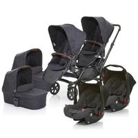 abc design 2017 zoom tandem 2 carrycots and 2 car seats in street