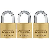 abus 11820 4520 brass padlock 20mm triple pack