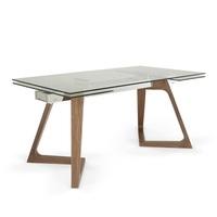 Abena Extendable Glass Dining Table In Clear With Walnut Legs