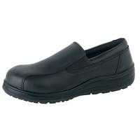 ABS 133P Ladies Black Leather Water Resistant Slip-On Safety Shoes With Steel Toe Caps