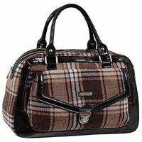 AB Collezioni Ladies Kerr Fabric & PU Leather Designer Hand Bag - Brown Stripes