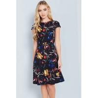 Abstract Floral Print Swing Dress