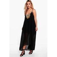 Abi Necklace Trim Hanky Hem Dress - black