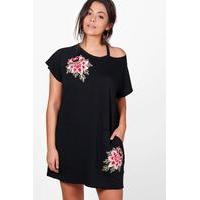 Abbi Floral Applique Sweat Dress - black