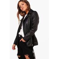 Abbi Longline PU Biker Jacket - black