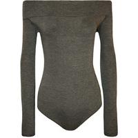 Abbigail Long Sleeve Off Shoulder Bodysuit - Dark Grey