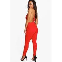 Abi Plunge Front Back Strap Jumpsuit - red