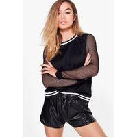 Abi Contrast Mesh Sleeve Sweat - black