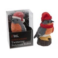 Activated Twittering Polyresin Robin Christmas Decoration