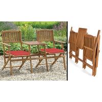 Acacia Foldable Duo Bench with Table and Cushions
