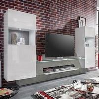 Accent TV Wall Unit In White Gloss Fronts Concrete Grey And LED