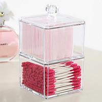 Acrylic Transparent Complex Combined Double 2 Layer Makeup Cosmetics Storage Cotton Pads Swab Container Cosmetic Organizer Box 2PCS Set with Lid