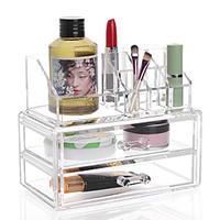 Acrylic Transparent Complex Combined Large Capacity Treble 3 Layer Makeup Brush Pot Cosmetics Storage Stand Drawer Cosmetic Organizer Box 2PCS Set