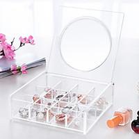 Acrylic Transparent Portable Quadrate 3x4 Cosmetics Makeup Storage Stand Box Cosmetic Organizer for Lipstick Nail Polish with LidMirror
