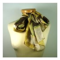 Accessorize Green, Brown & Cream Tonal Striped Silk Scarf