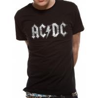 AC/DC White Logo Distressed Unisex Small T-Shirt - Black