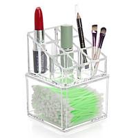 Acrylic Transparent Complex Combined 2 Layer Makeup Brush Pot Cosmetics Storage Stand Cotton Pads Swab Container Cosmetic Organizer Box 2PCS Set
