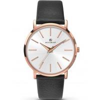 Accurist Ladies Rose Gold Plated Black Leather Strap Watch 8106