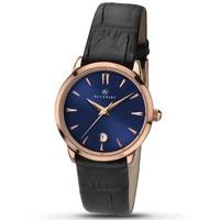 Accurist Ladies Rose Gold Plated Black Strap Watch 8074