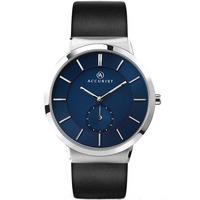 Accurist Mens Blue Dial Black Leather Strap Watch 7100
