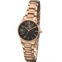 Accurist Ladies Rose Gold Plated Black Mother Of Pearl Bracelet Watch 8099