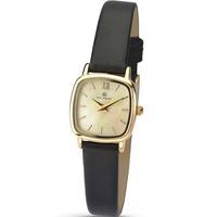 Accurist Ladies Gold Plated Mother Of Pearl Dial Black Strap Watch 8101