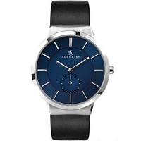 Accurist Mens Blue Dial Black Leather Strap Watch 7100