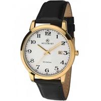 Accurist Mens Gold Plated Black Leather Strap Watch 7027